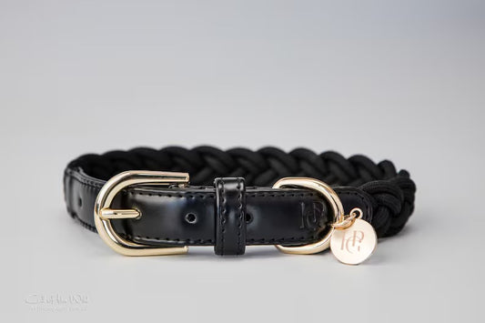 Dog Collar Black Plaited