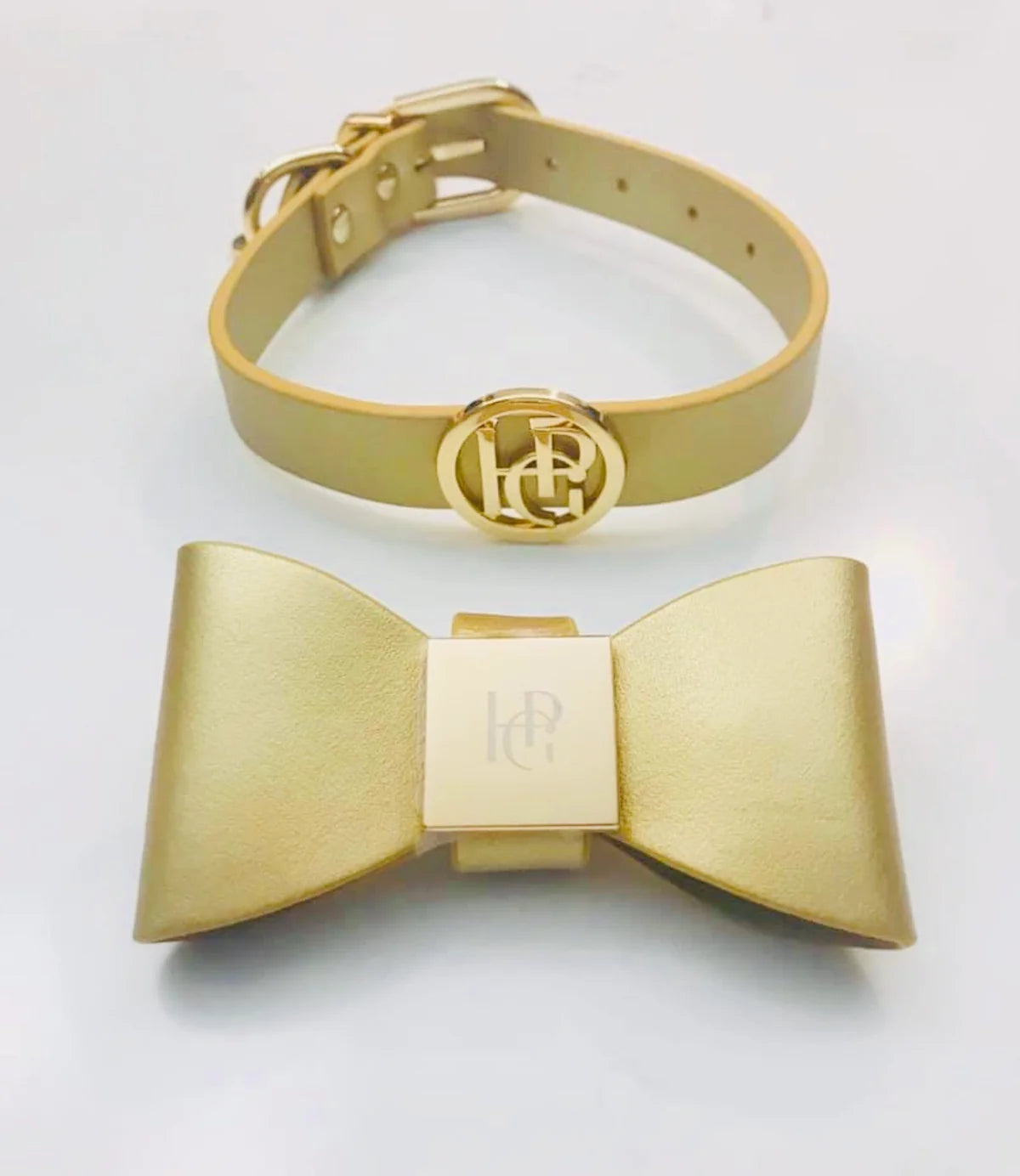 Leather Bow Collar ‘Champagne’