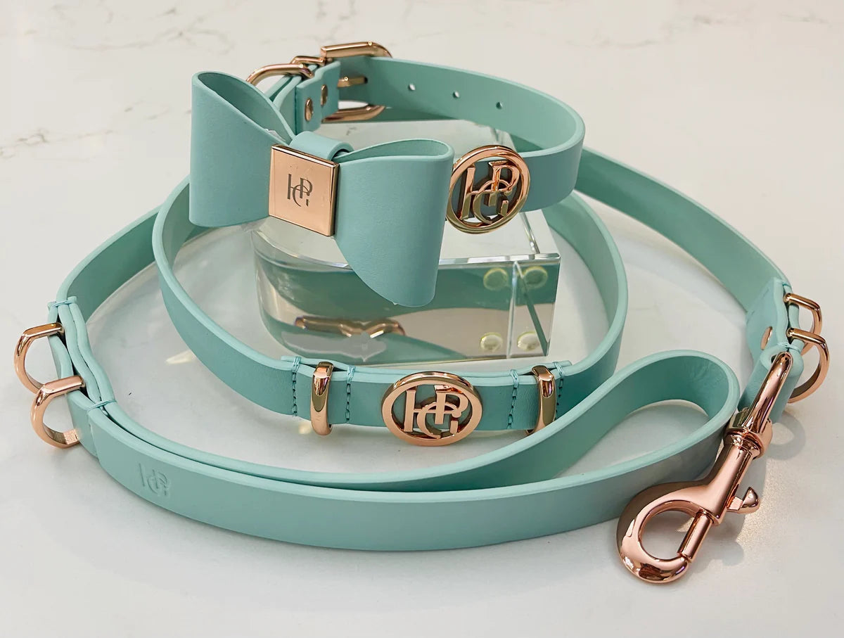 Leather Bow Collar (Only) ‘Aquamarine’