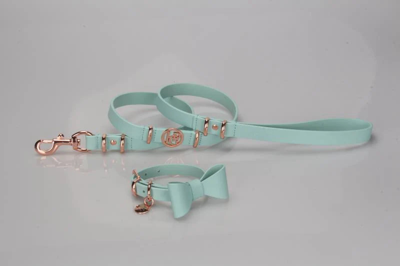 Leather Bow Collar (Only) ‘Aquamarine’