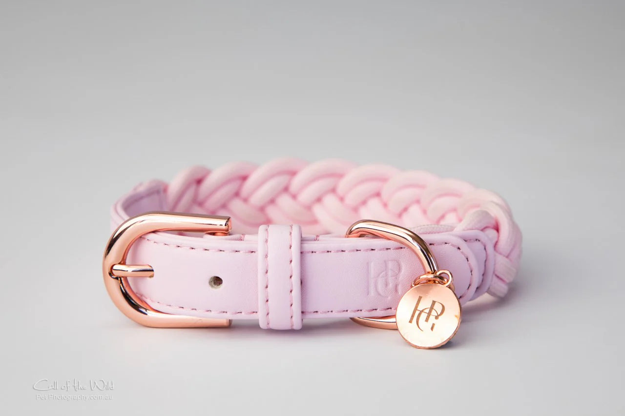 Dog Collar Baby Pink Plaited