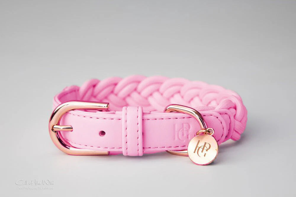 Dog Collar Taffy Pink Plaited