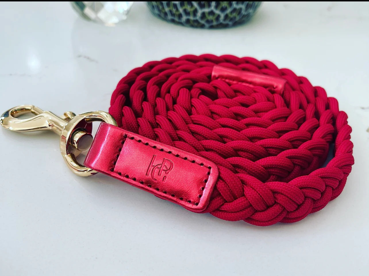 Dog Leash Ruby Red Plaited